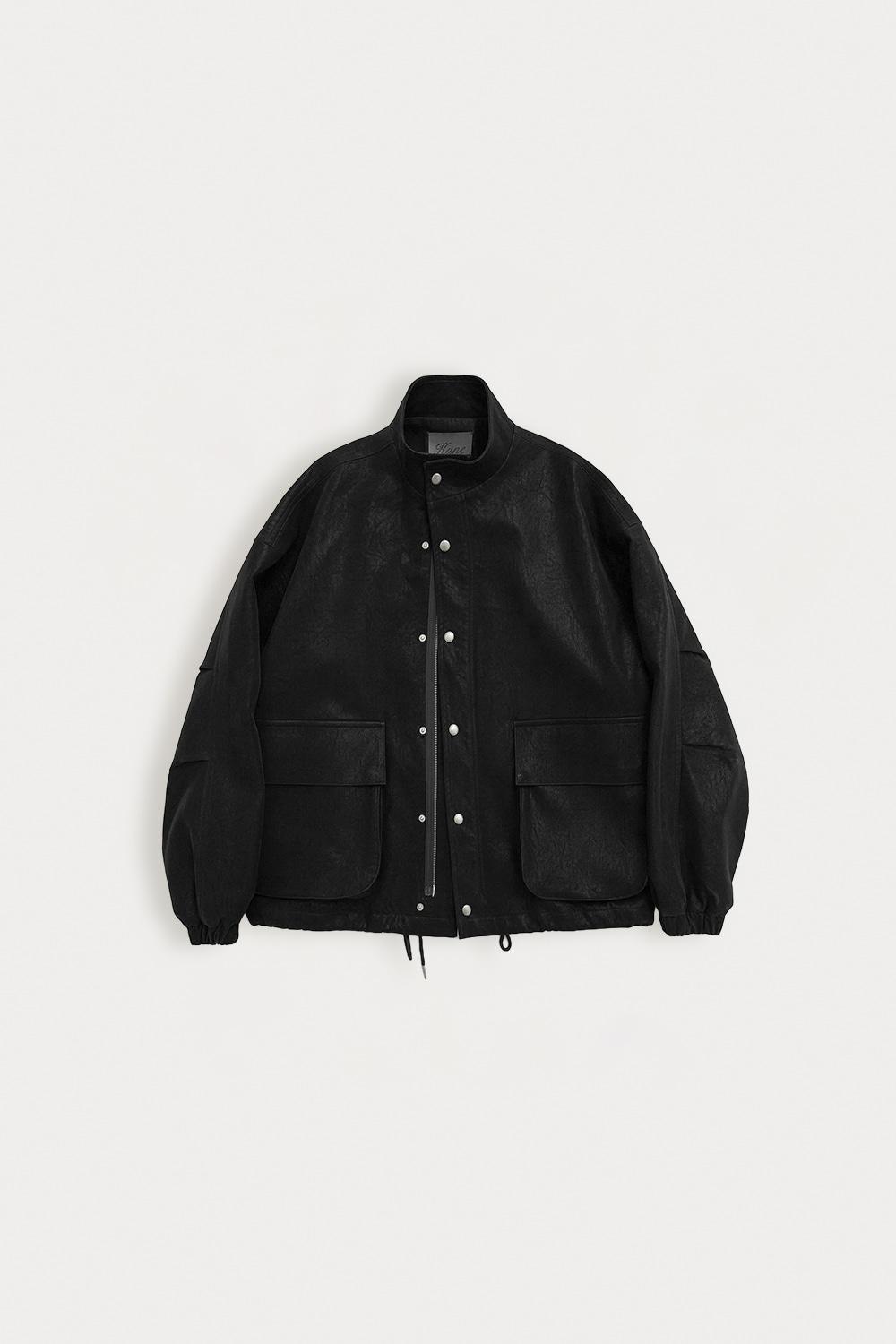 오버핏 필드 숏 레더 자켓_Subtle Black