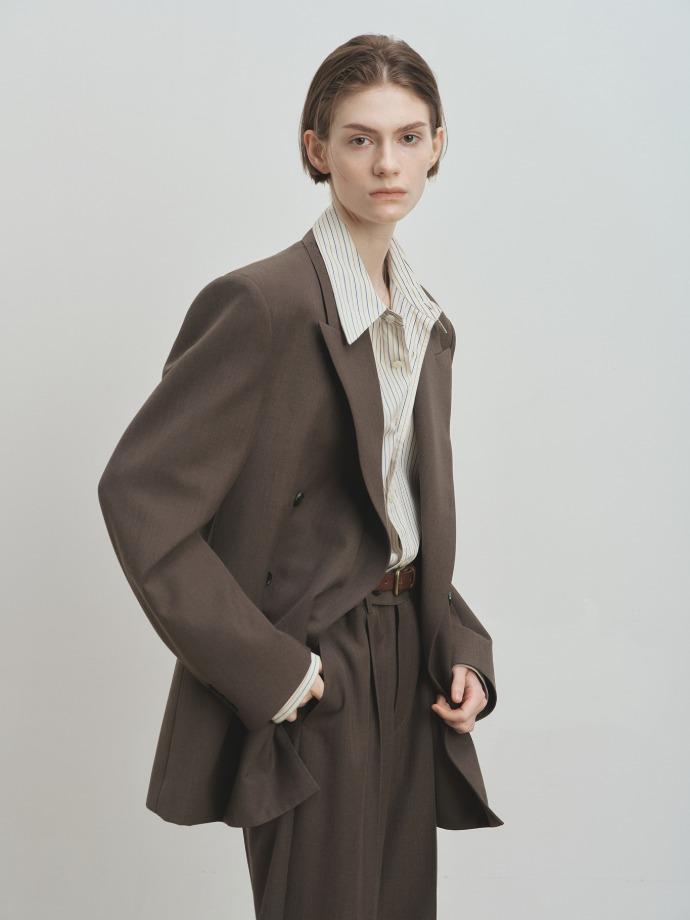(W) MELANGE WOOL DOUBLE-BREASTED TAILORED JACKET_ HAZELNUT