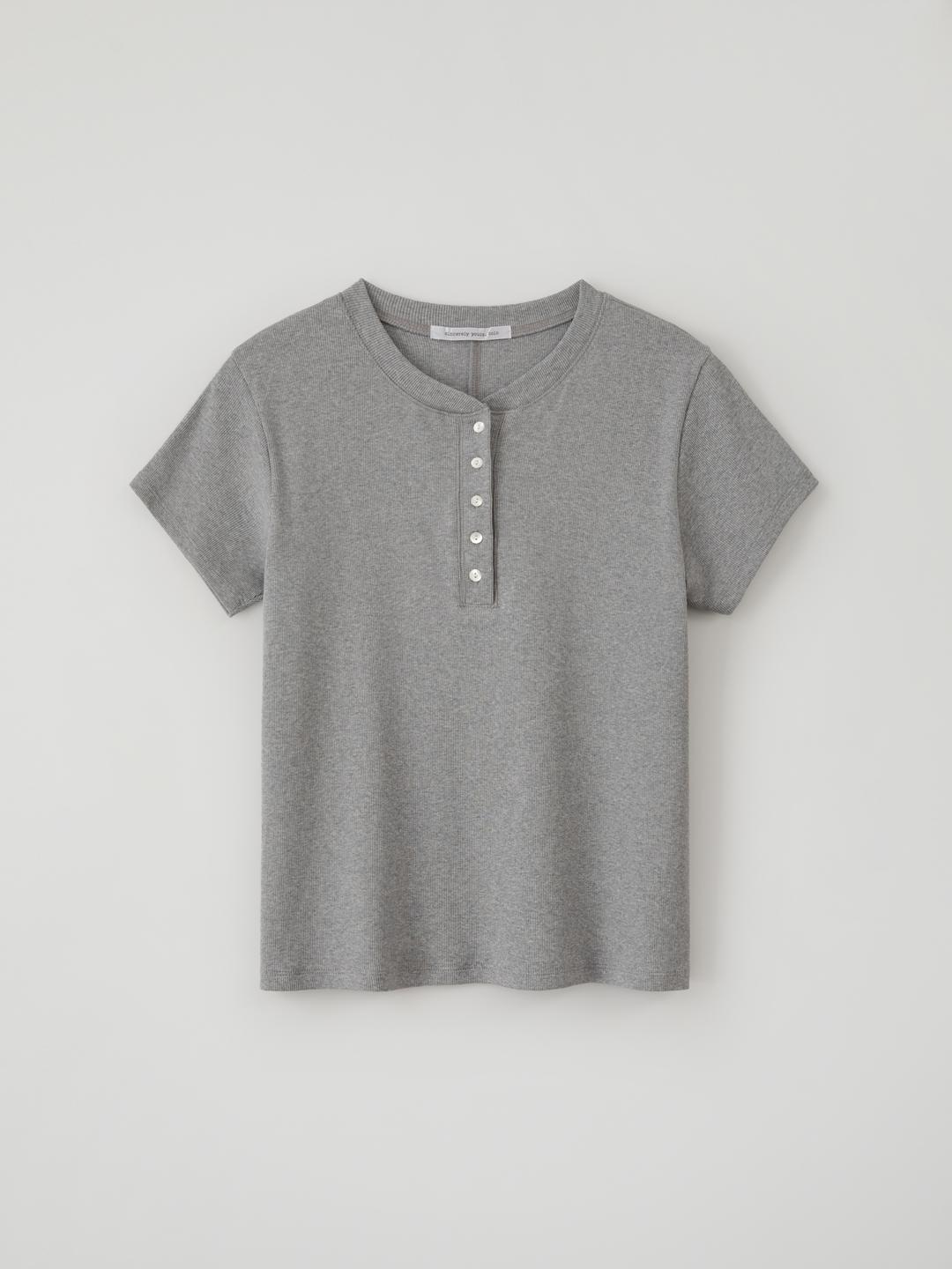 Henley Neck Button Tee(Melange Gray)