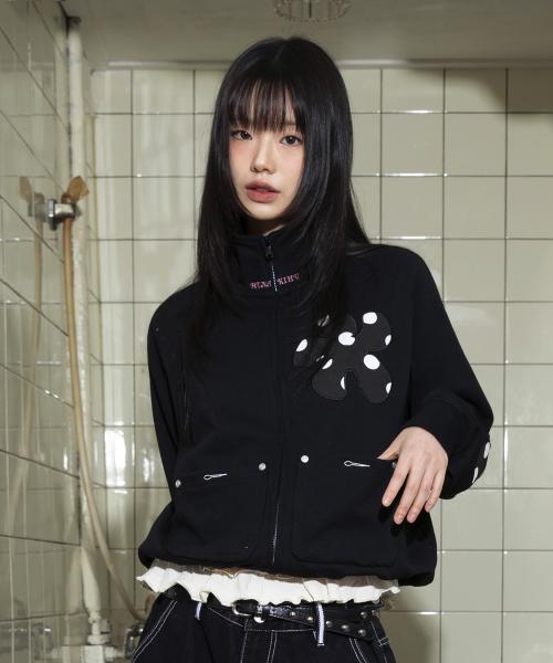 WXJ019 도트 플라워 스웻 집업 (BLACK)