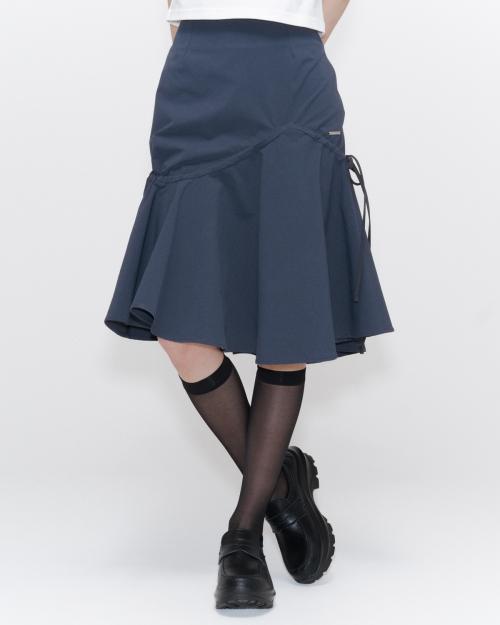 Shirring ruffle midi skirt CHARCOAL