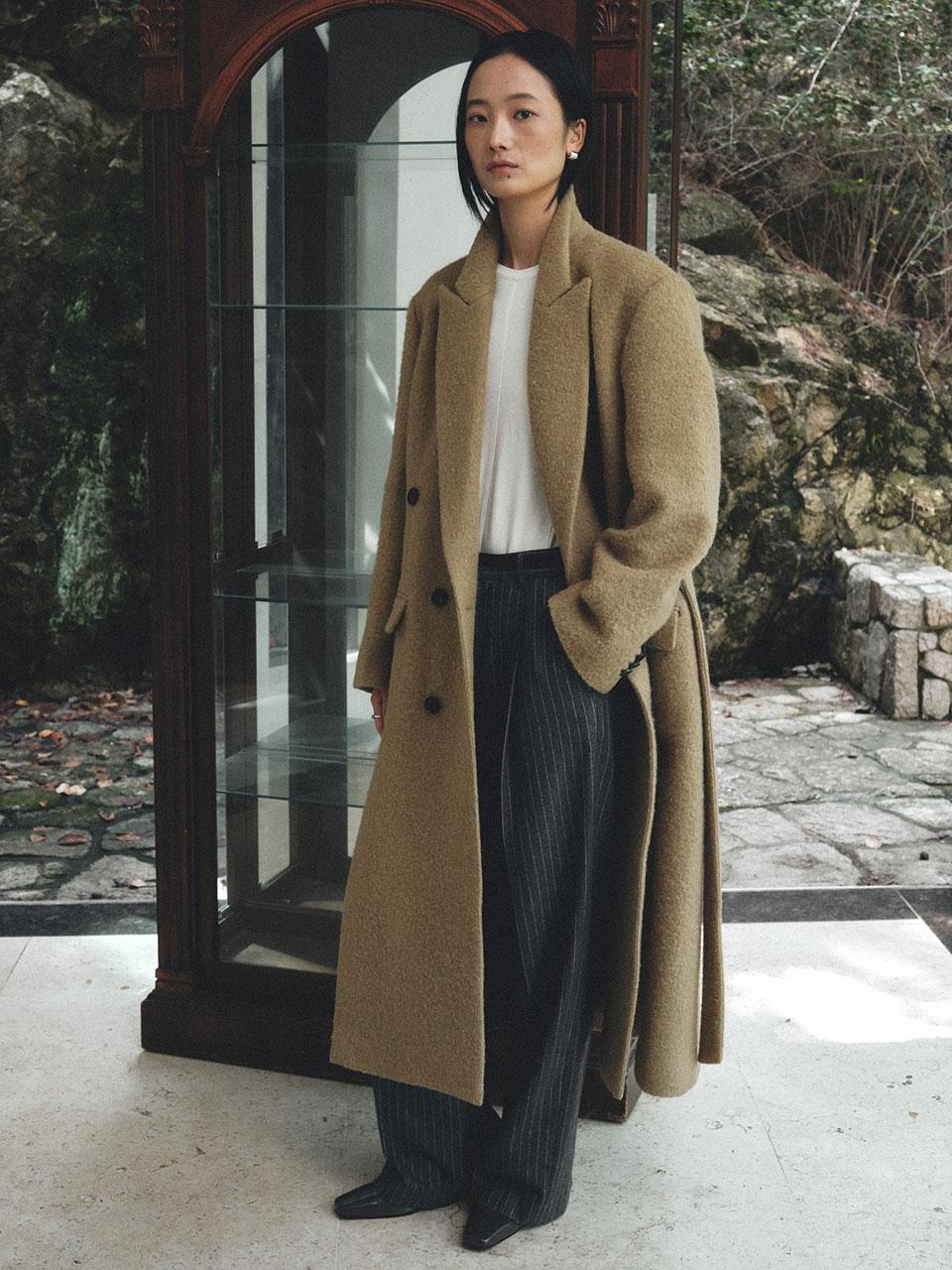 STRUCTURE Oversized Alpaca Boucle Wool Double-Breasted Coat_Mocha