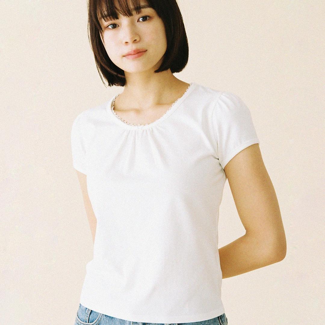 butterfly shirring T(WHITE)