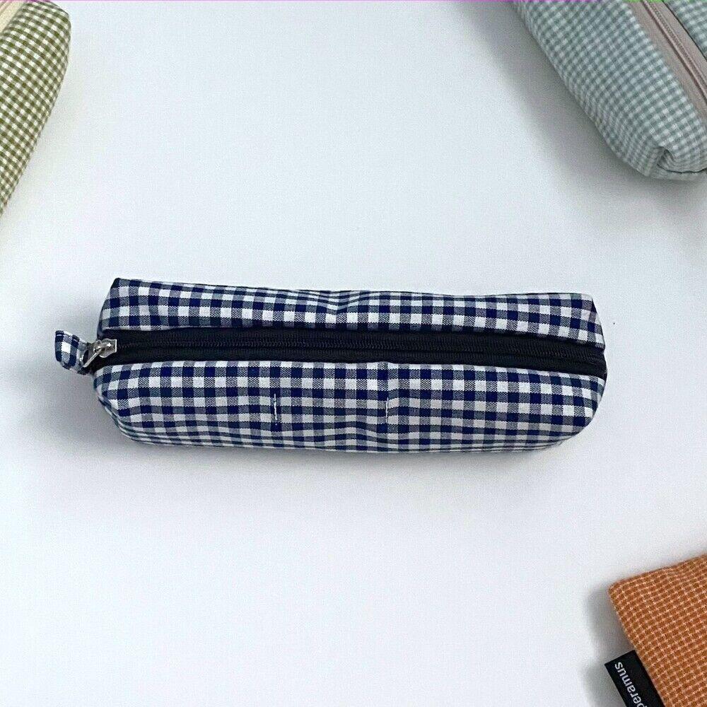 프루트 네이비 체크 필통(Fruit navy check pencil case)
