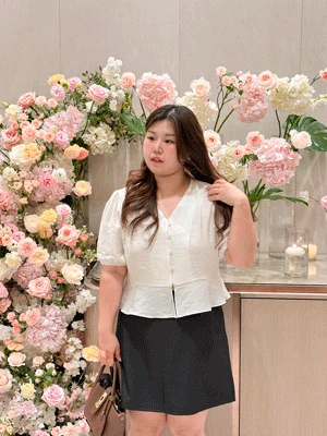 [55-99]빅사이즈 하객룩 라이크 린넨 브이넥 프릴 페플럼 블라우스