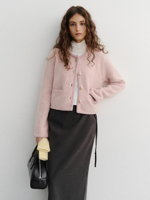 COLLARLESS KNIT JACKET SOFT PINK_UDJA5D221P1