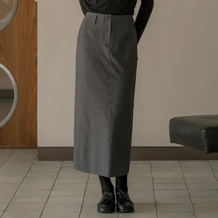 Basic H-line long skirt KNFW02SK03_Charcoal