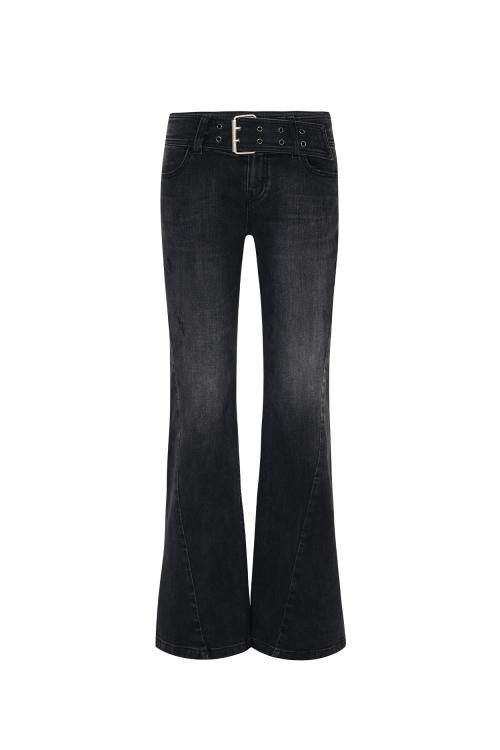 VERA BELTED BOOT-CUT DENIM black