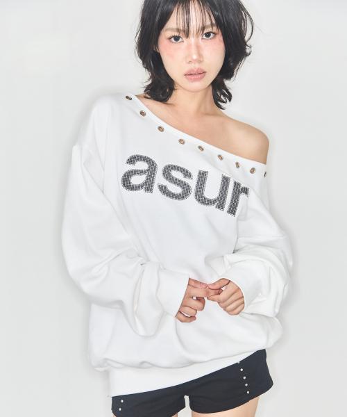 AU 원숄더 보트넥 맨투맨 화이트