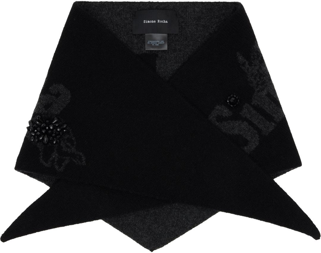 Black Graphic Logo Knit Neckerchief Scarf