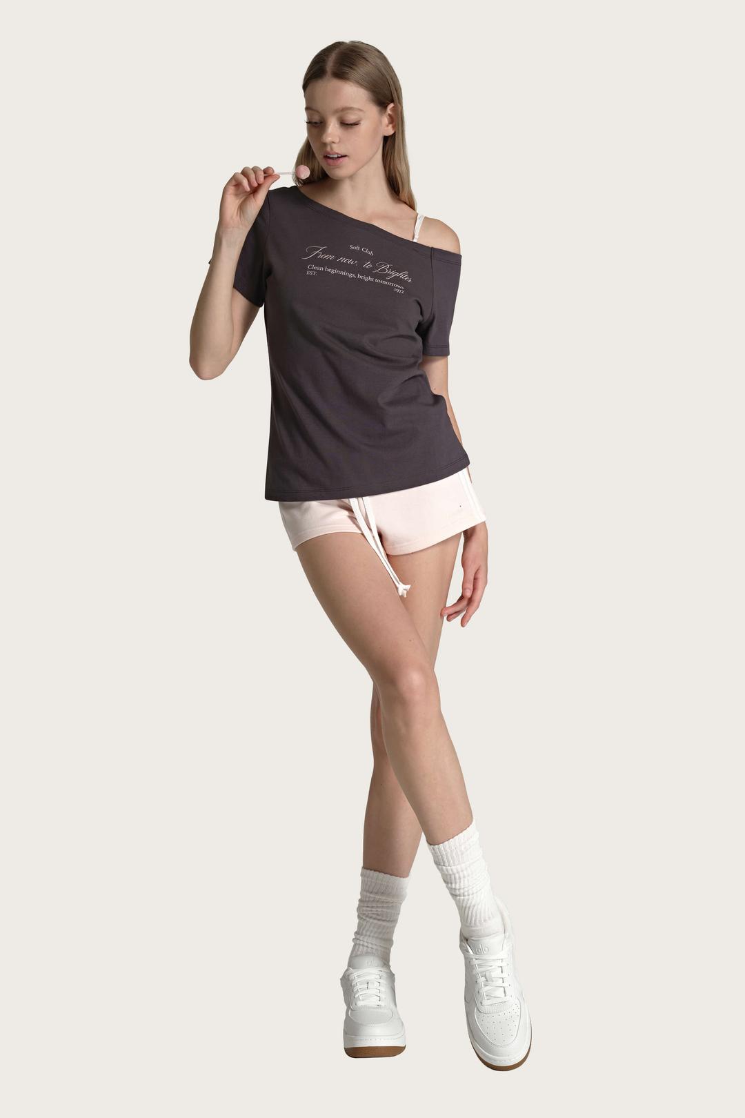 Pure cotton one shoulder top, Charcoal