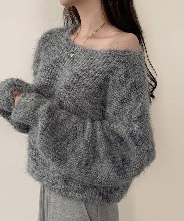 [예쁨보장/보슬보슬~] 여리함 가득, 앙고라 그라데이션 입술넥 오플숄더 루즈핏 니트 5color (1+1할인)
