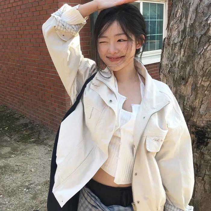 [정린착용/7차 REORDER] HIGH-NECK COTTON WASHED BOMBER JUMPER [LIGHT BEIGE]