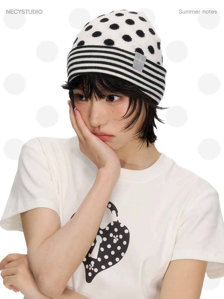 NECY 폴카 도트 니트 겨울모자 니트모자 벙거지모자