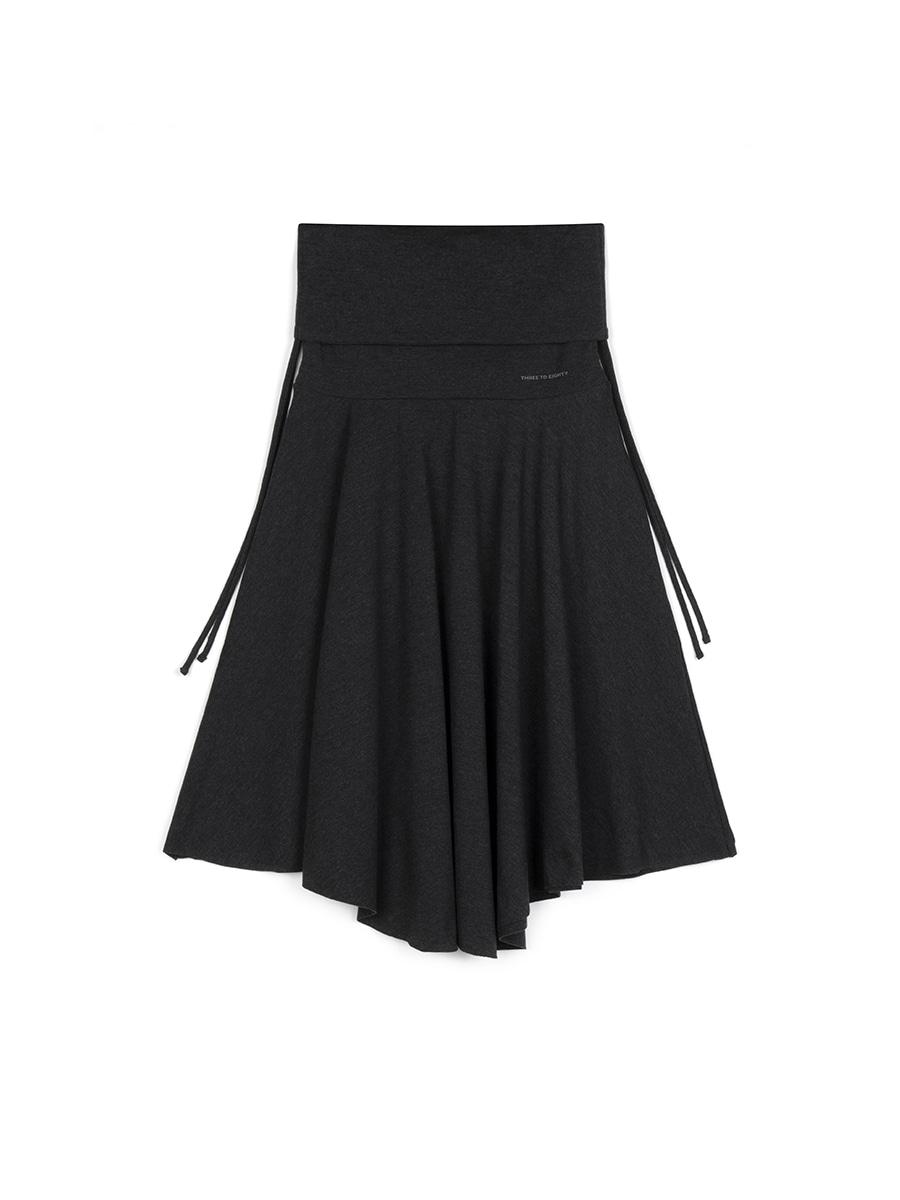 SHIRRING UNBAL JERSEY SKIRT CHARCOAL