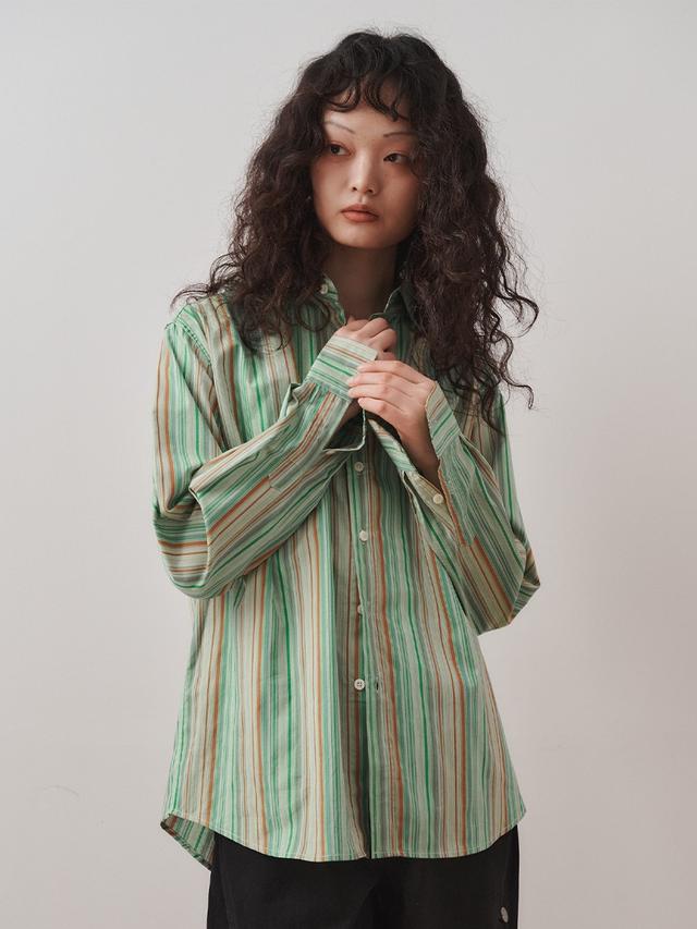 [PLZPROJECT]VINTAGE STRIPE SHIRT, GREEN