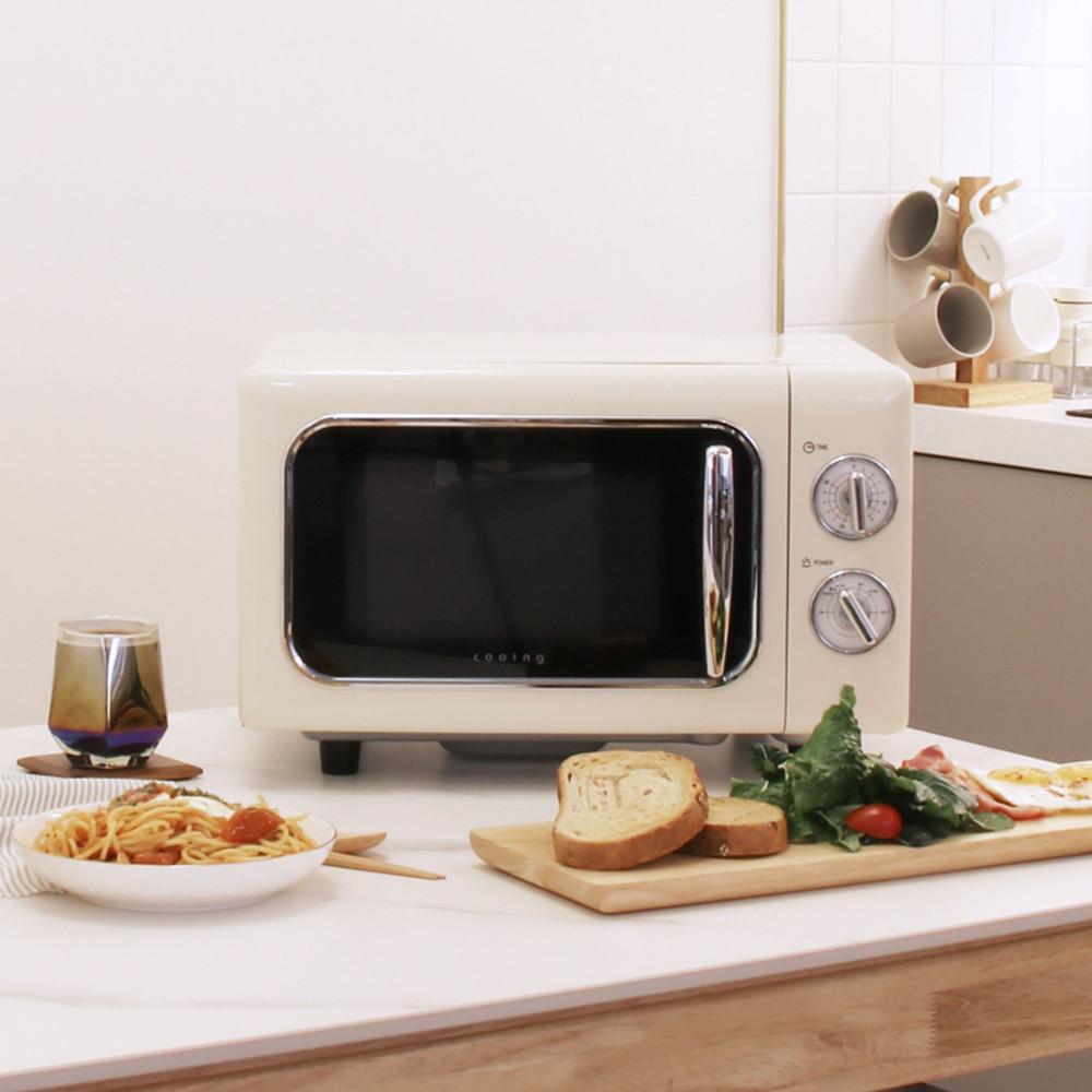 쿠잉 레트로 플랫전자레인지 MC-R20FL 크림 20L 전자렌지 무회전 소형 미니 원룸