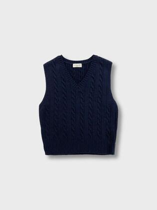 [22 FALL][SALT Label] V-NECK TWIST VEST_NAVY