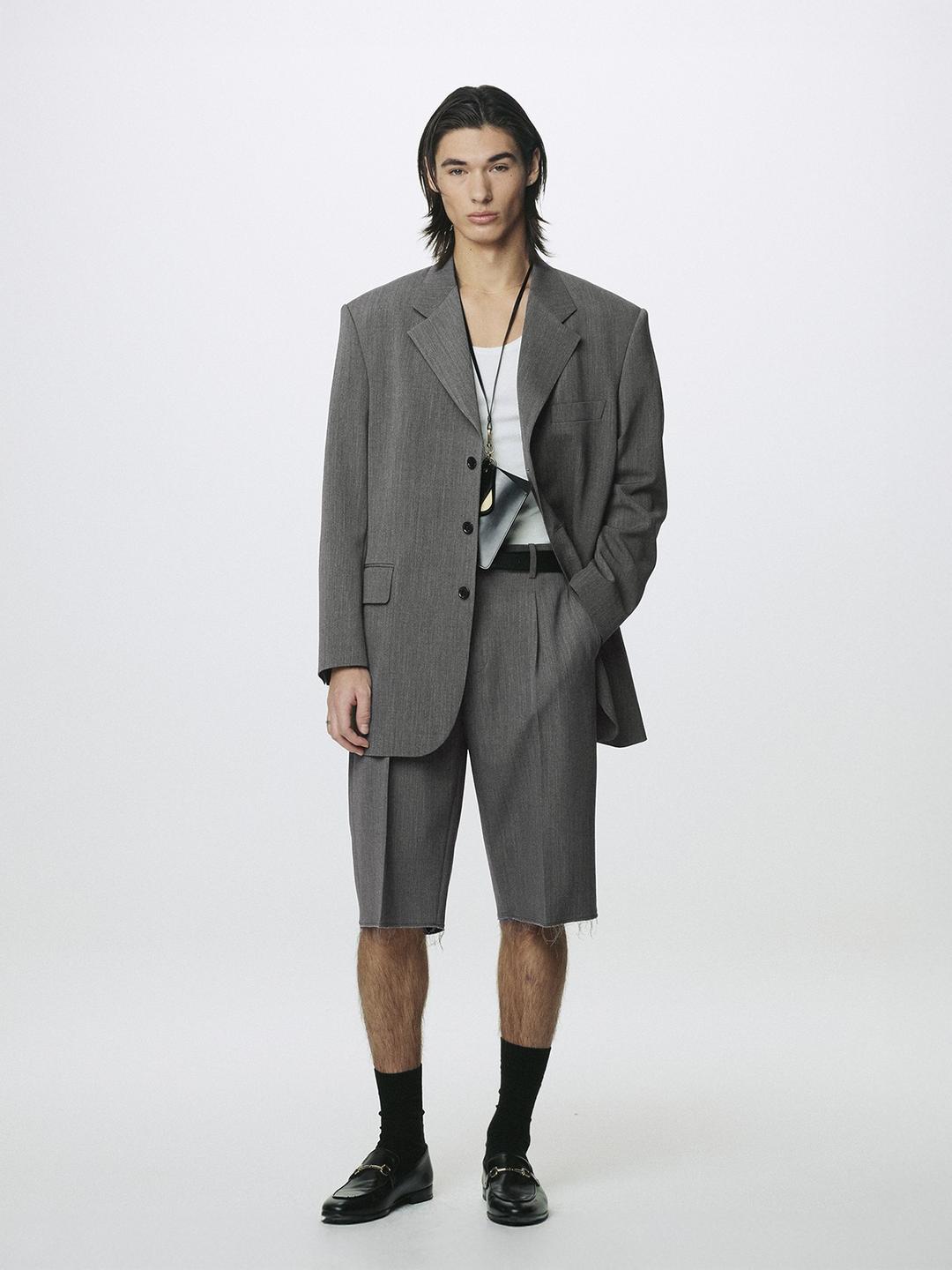 MELANGE WOOL OVERSIZED TAILORED JACKET_ MELANGE GREY