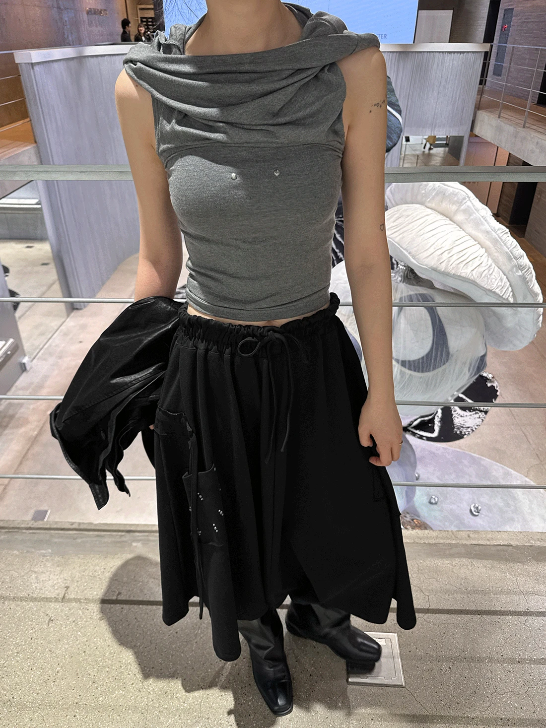 DRAPPING HALTER HOODIE TOP