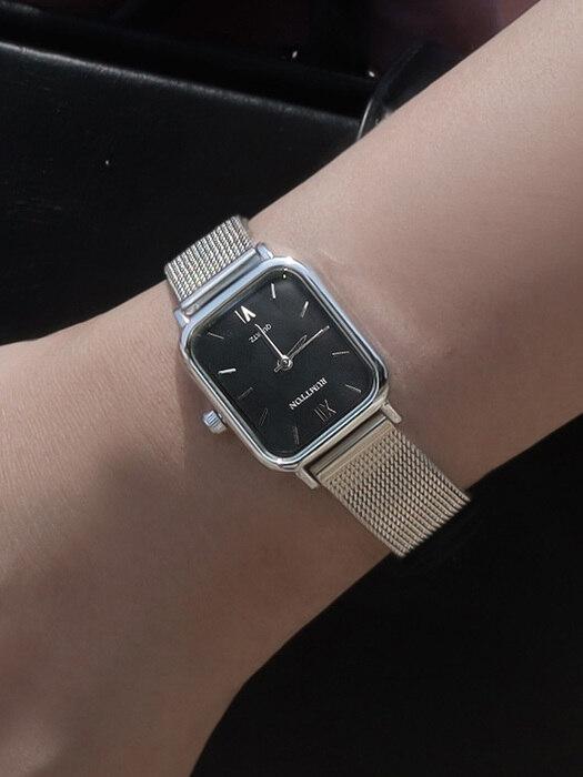 블랙 자개시계 여자메쉬 워치 럼튼 하버 블랙 실버
