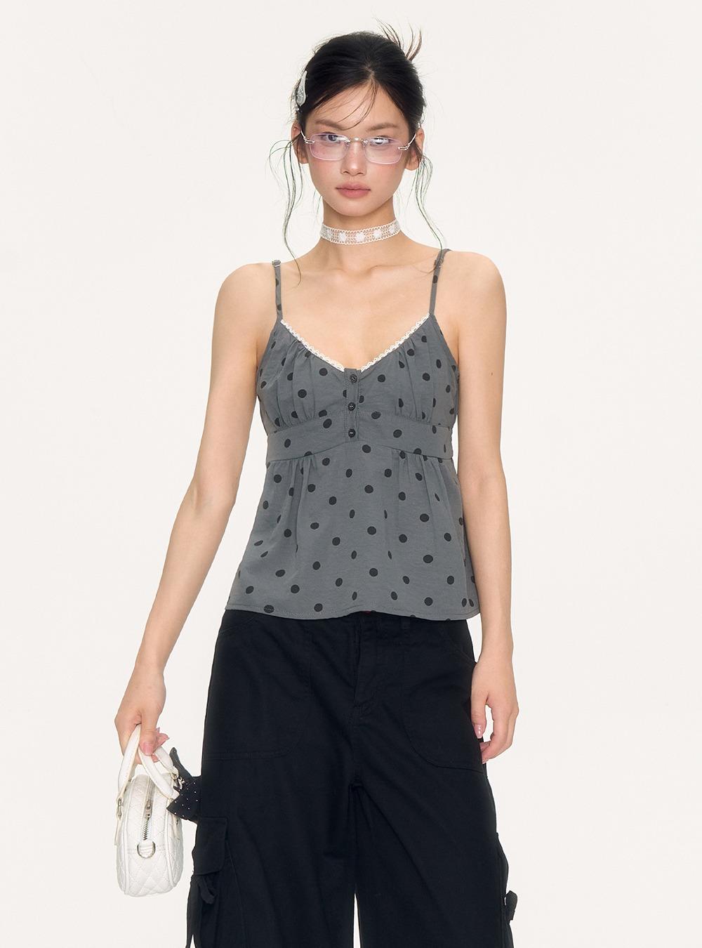 Gray Polka Dot Lace Camisole