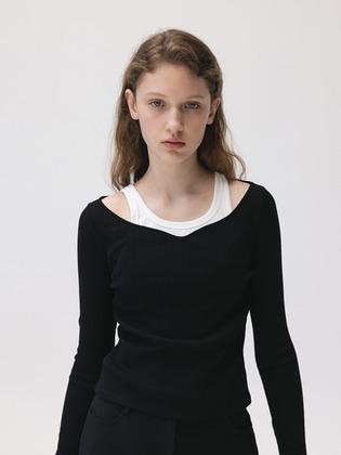 Heartneck Layered Top Black and White (JWTS3F902BK)
