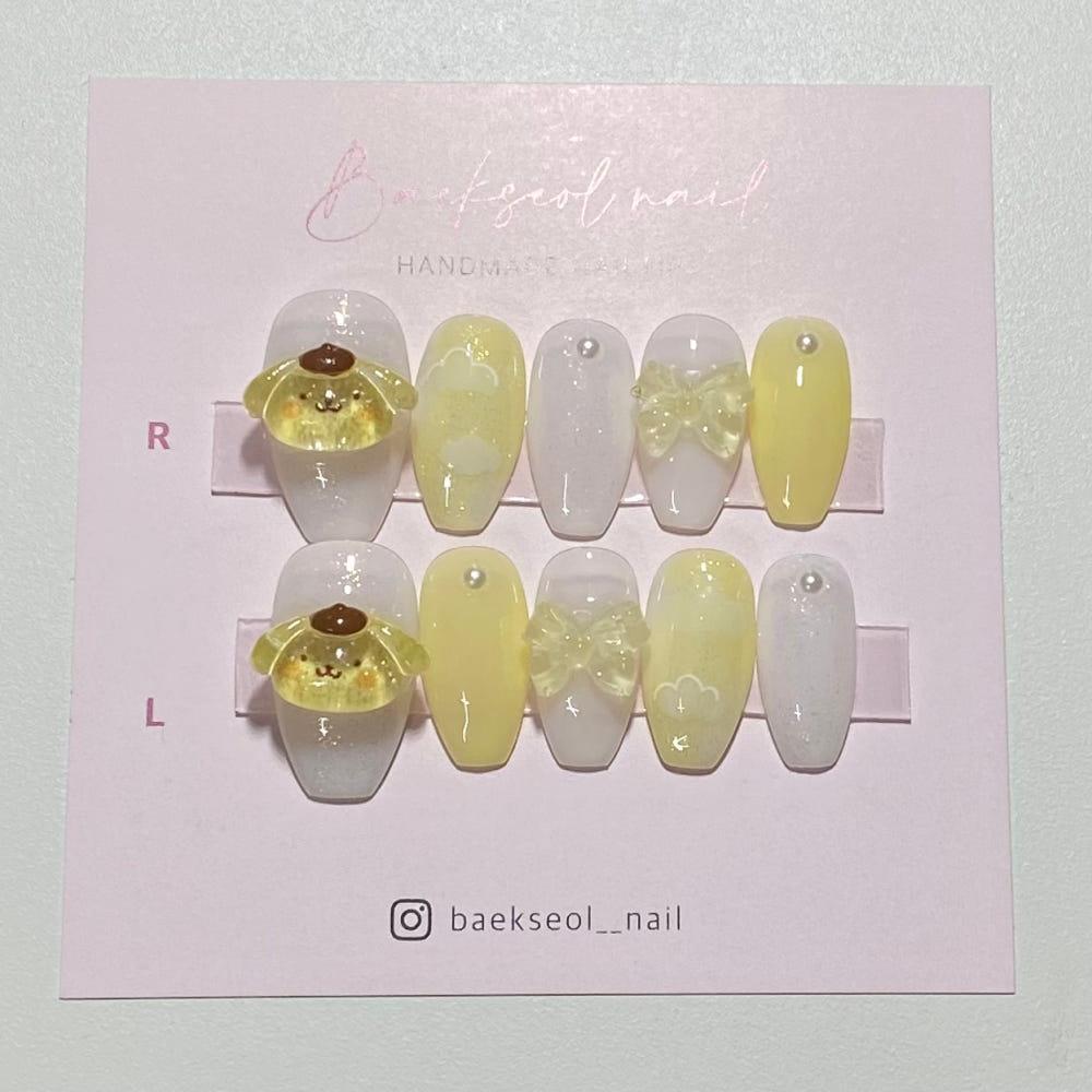 왕 옐로우댕댕 수제네일팁 