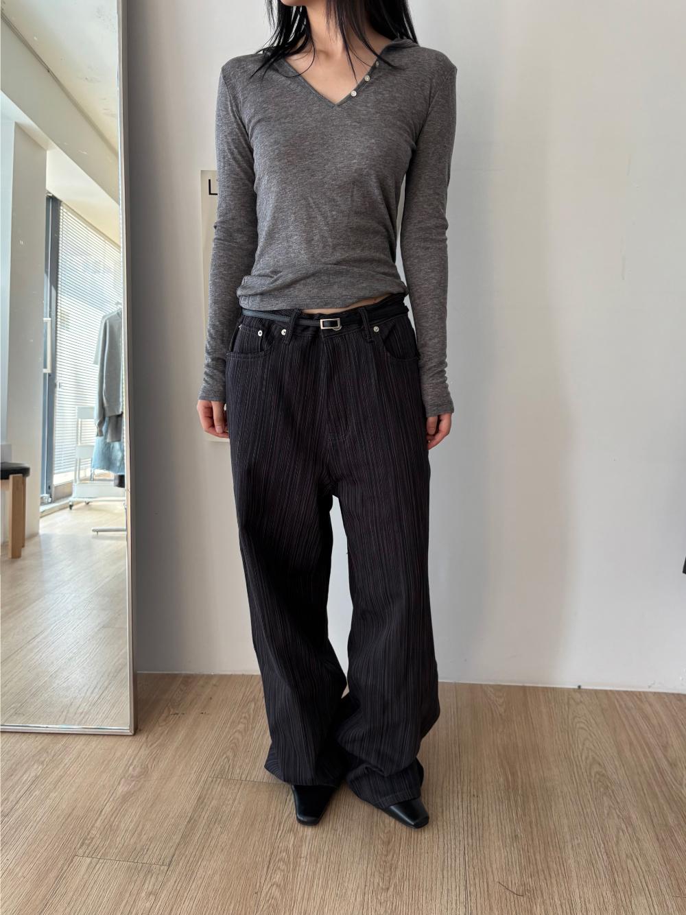 black stripe wide pants (1color)