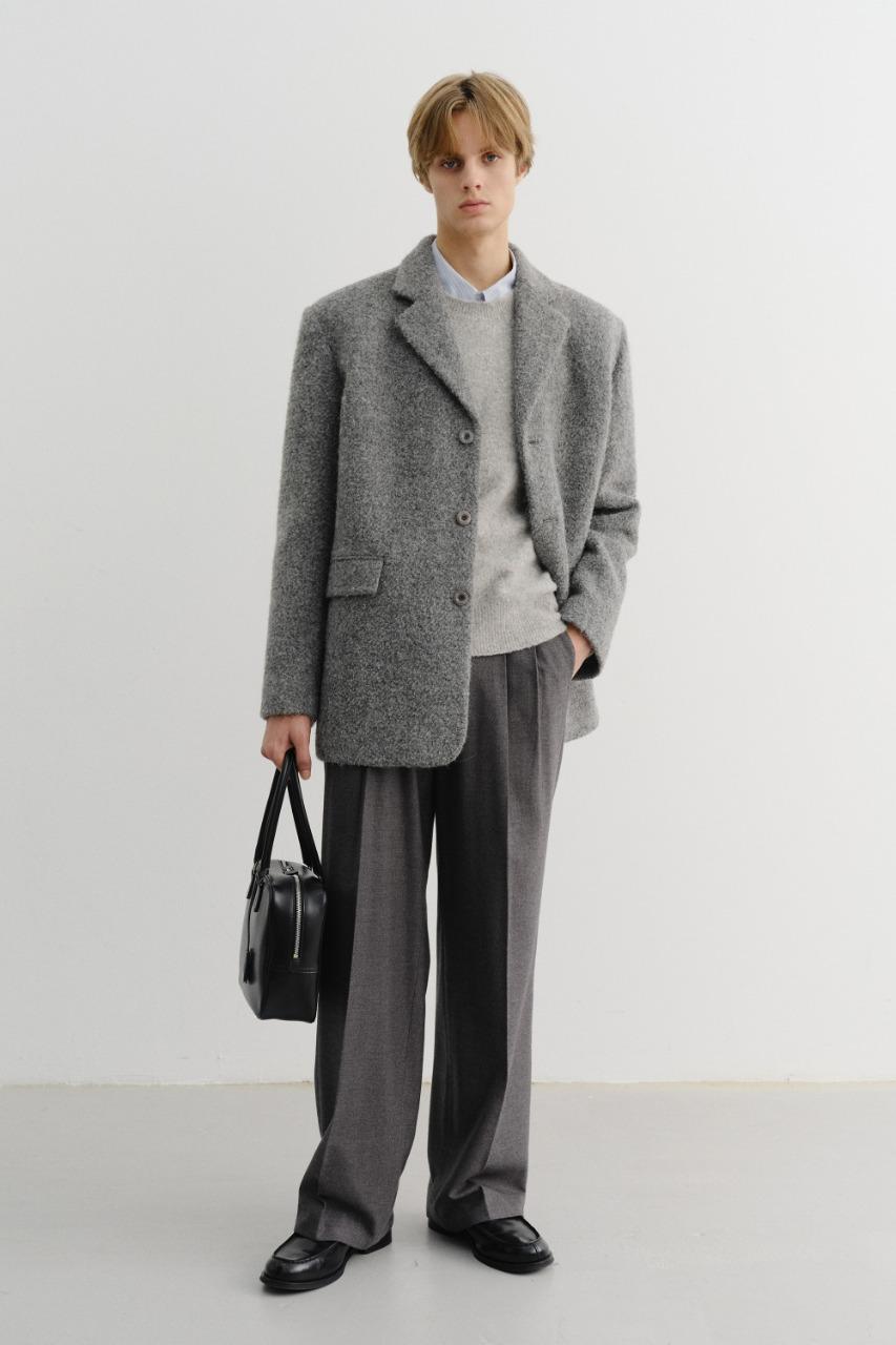 UNISEX 3 BUTTON BOUCLE WOOL JACKET MELANGE GREY