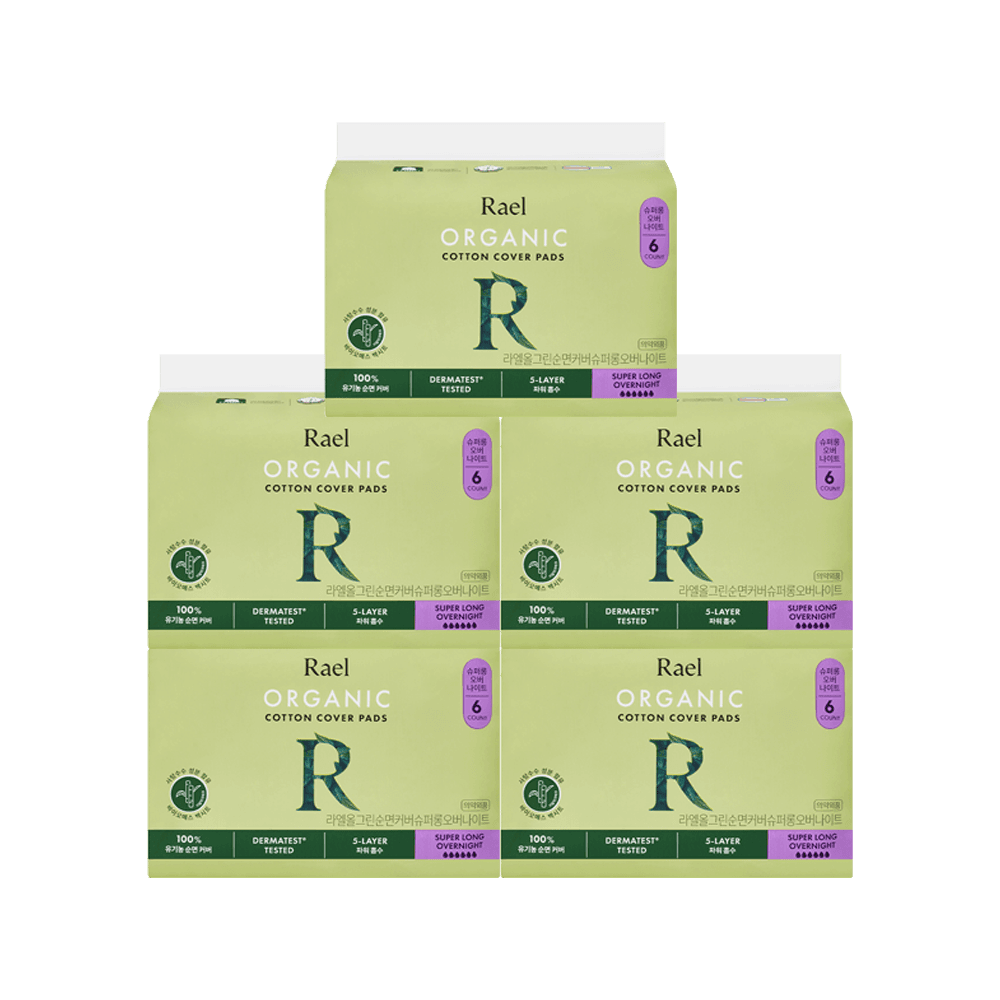 유기농 순면커버 올그린 슈퍼롱 오버나이트 (6개입) 5팩