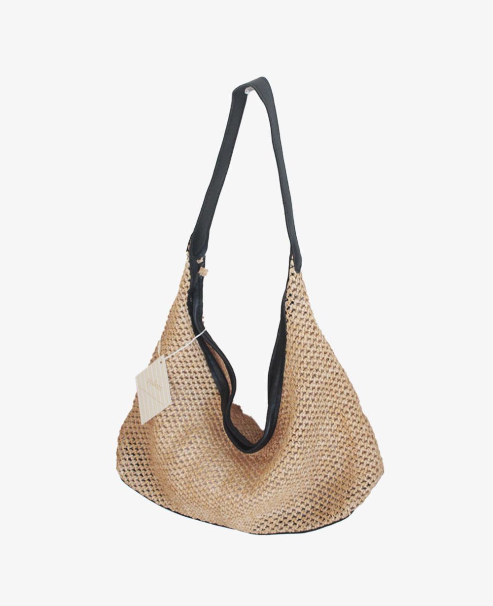 Rattan shoulder bag black