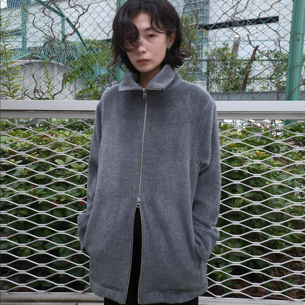 suri alpaca fur zip-up jacket (grey)