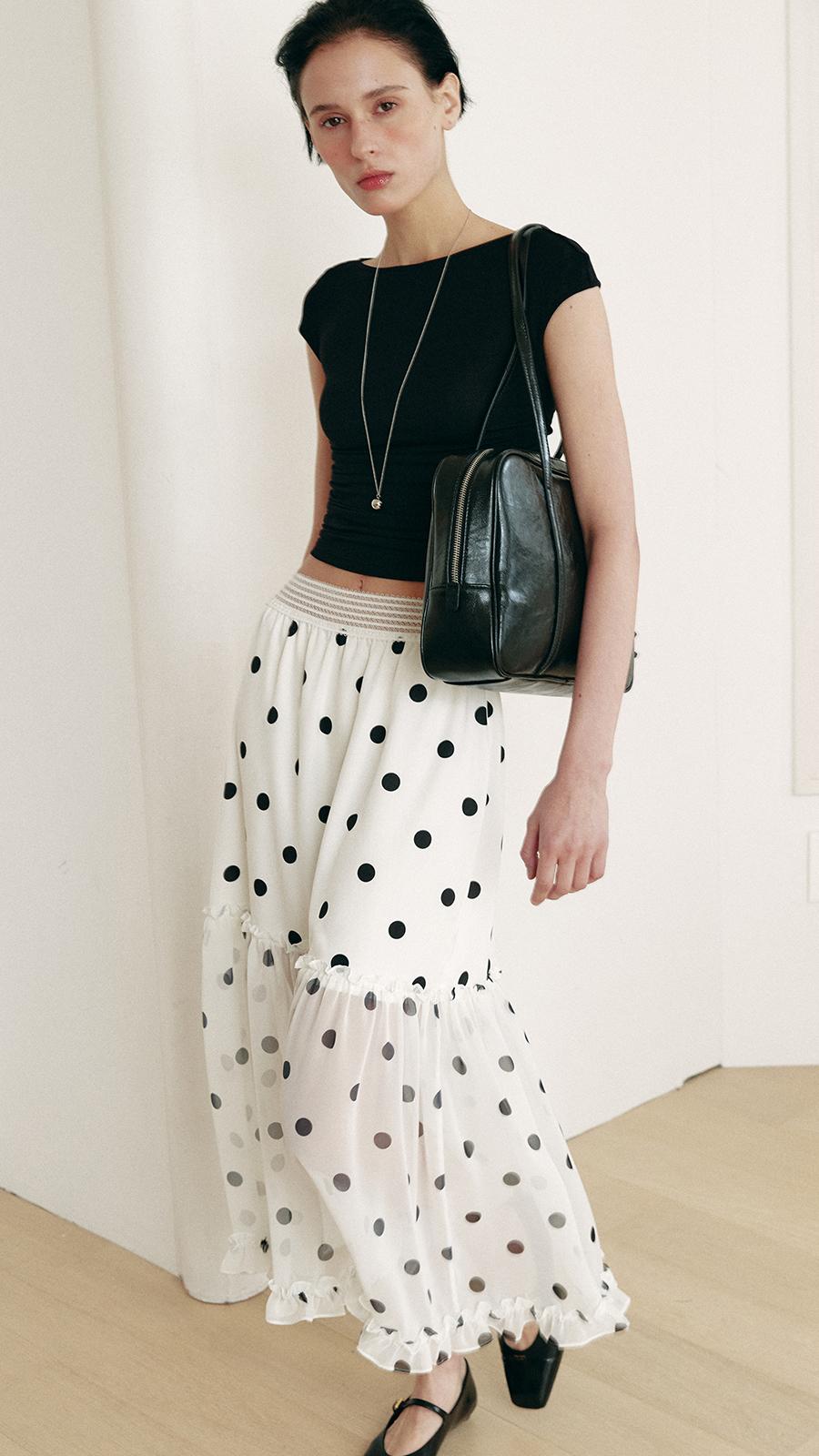 DOT FRILL SKIRT_WHITE