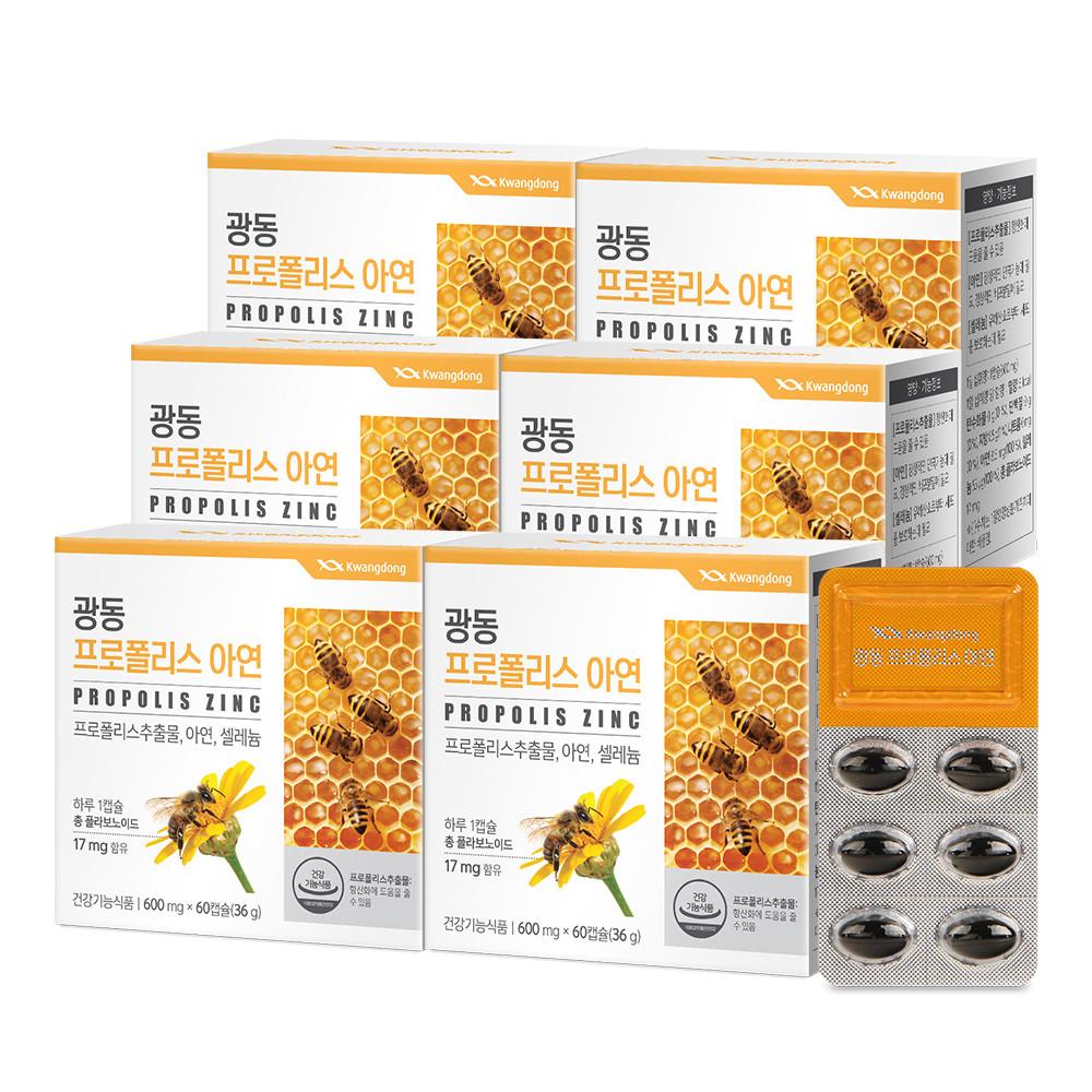 광동 프로폴리스 아연 60캡슐 6박스(12개월분) 플라보노이드 셀레늄 [원산지:상세설명에 표시]