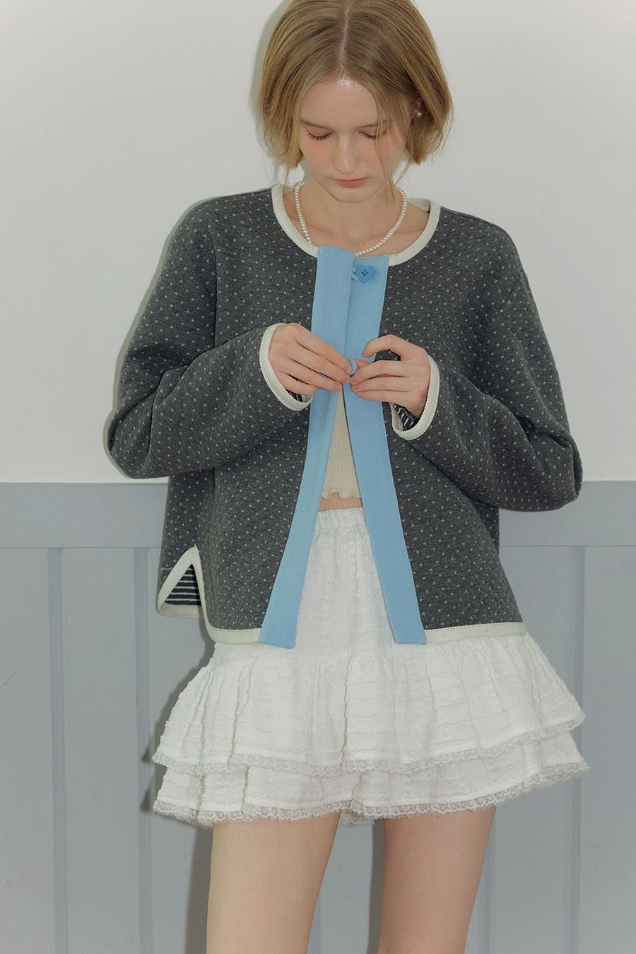 HEART BUTTON QUILTING JACKET - GRAY