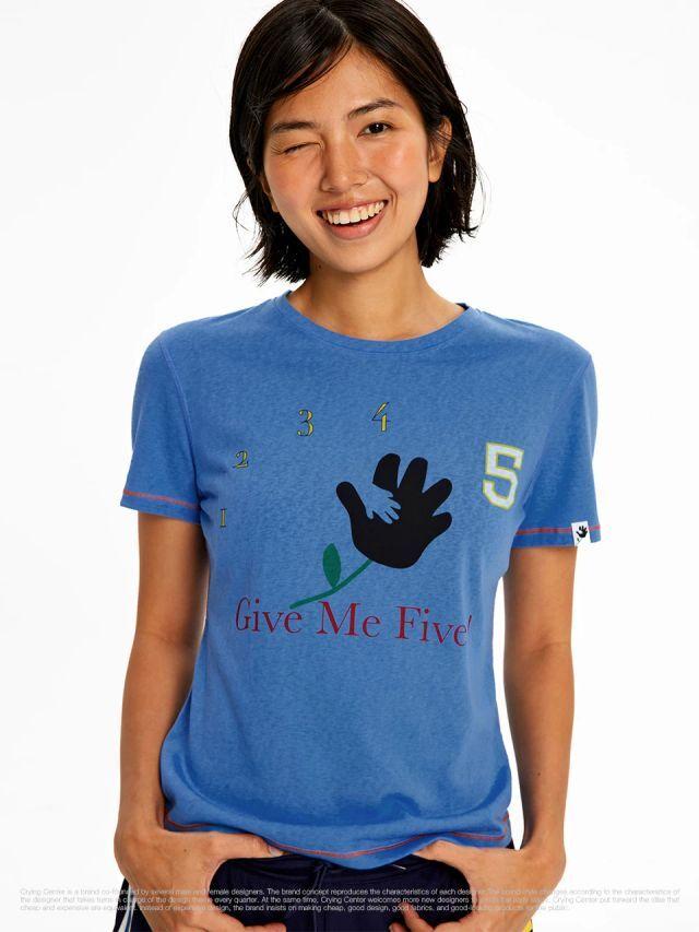 [Crying Center] High Five Print Contrast Stitch Tee