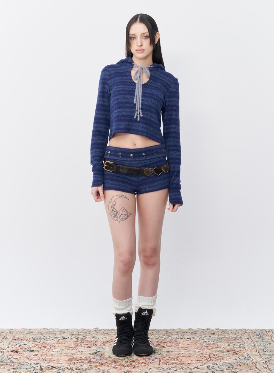 Piercing belted micro shorts Navy