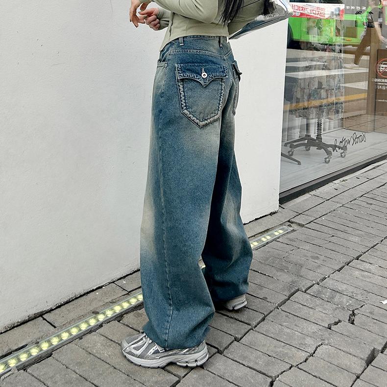 허니밀크티 *깜짝할인* 바로출고❣️워싱 데님 와이드 백포켓 롱팬츠 첫눈챌린지 국내제작 OOTJ