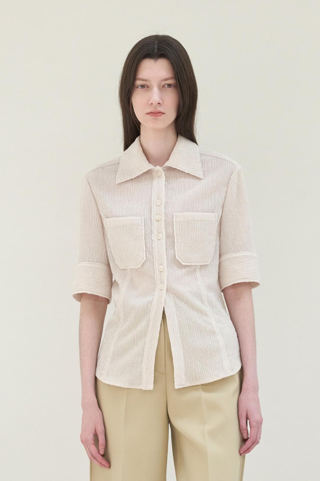 WIDE COLLAR POCKET BLOUSE_CREAM BEIGE