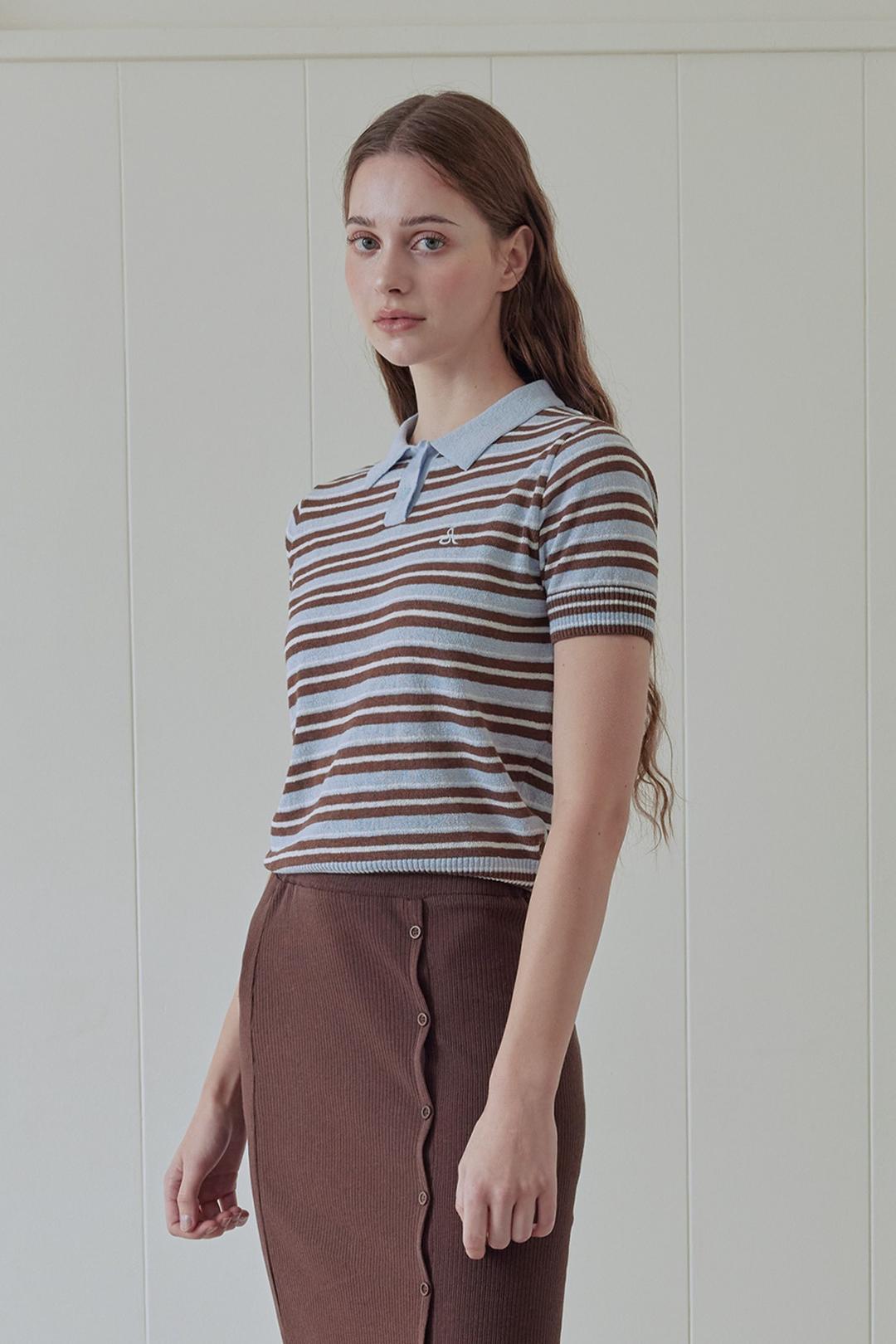 MULTI STRIPE COLLAR KNIT (LIGHT BLUE)