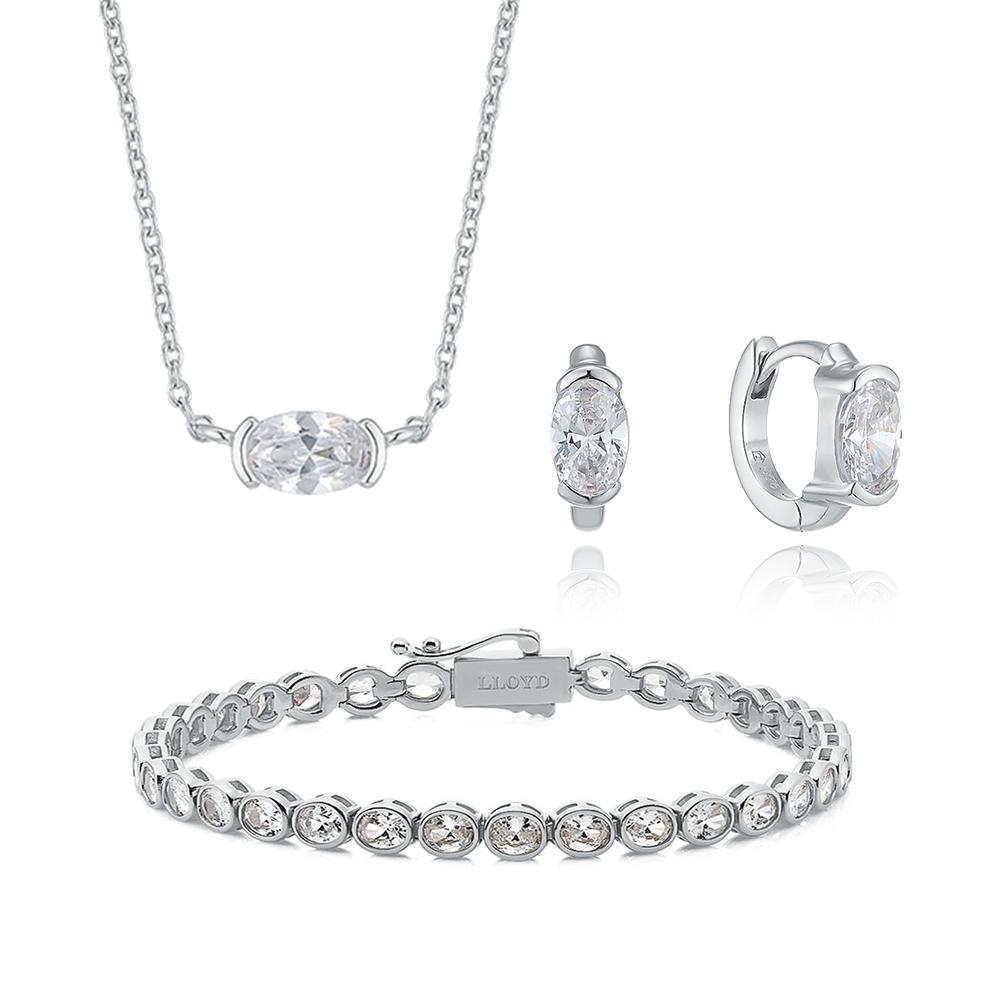 [공홈 단독] 오벌 테니스 팔찌 (M) × 쁘띠 오벌 목걸이·귀걸이 세트 | 로이드 공식몰