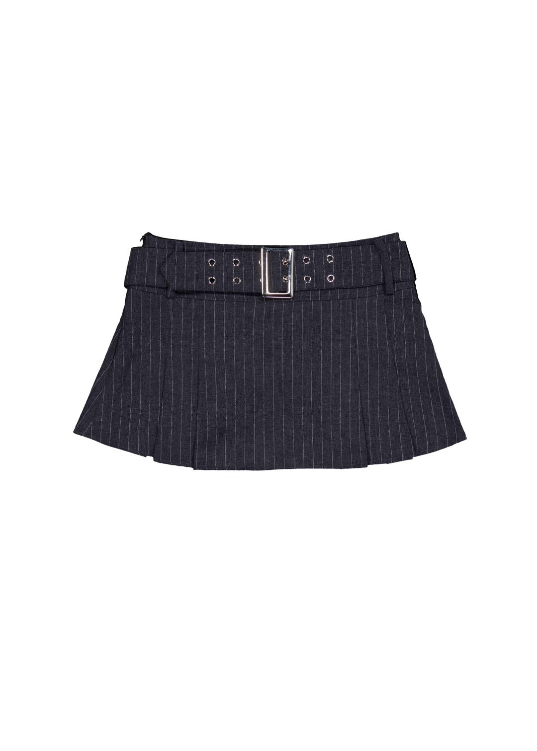 [PRE-ORDER] BELTED MINI SKIRT [STRIPE CHARCOAL]