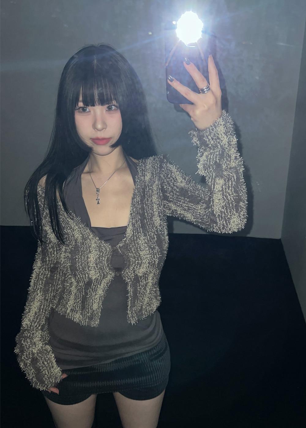 FAROE BOUCLE COLOR BUTTON CARDIGAN 3color / 페로 부클 배색 버튼 가디건