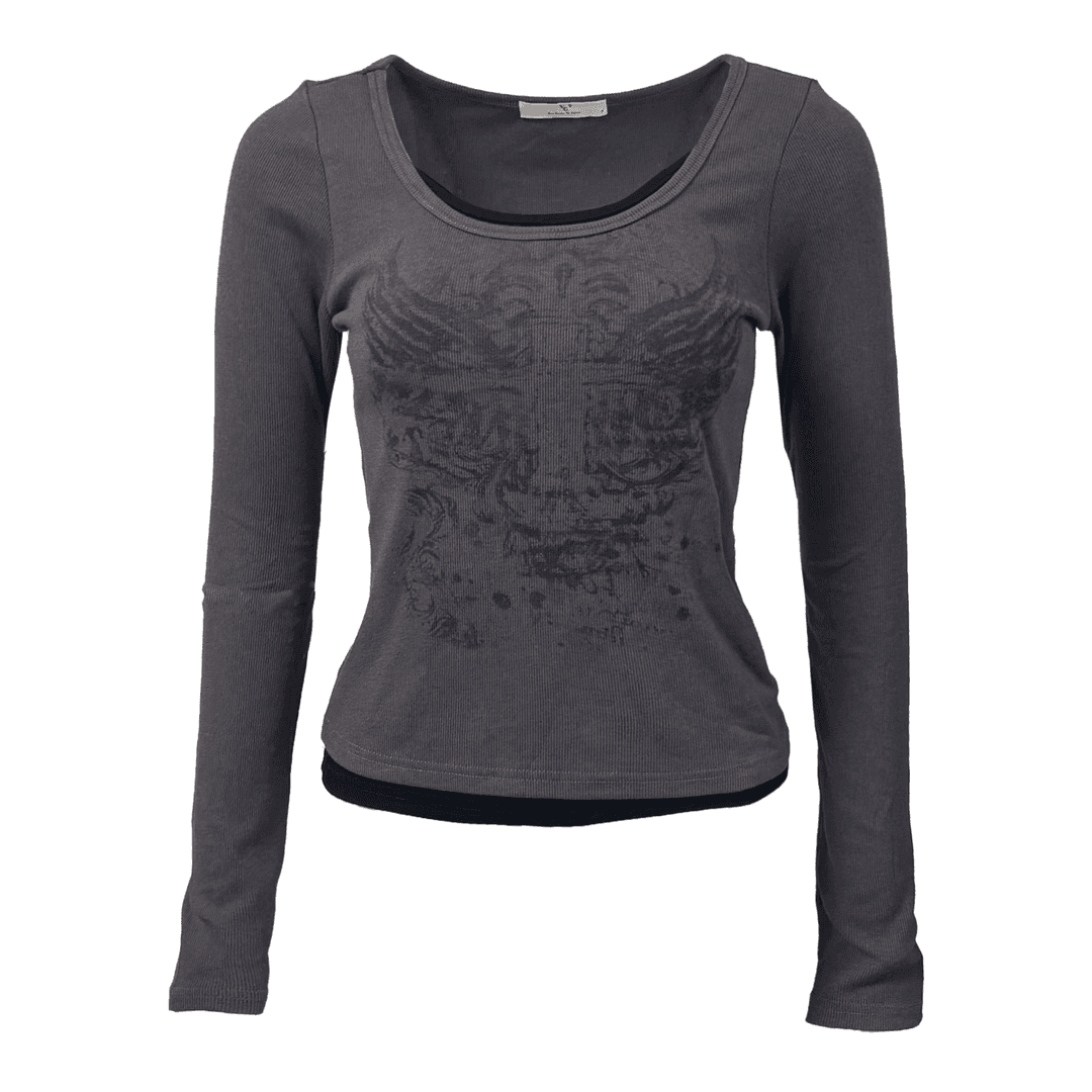 Angel Printing Fake Layered T (Charcoal)