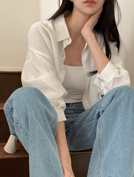 소프트 코튼 텐셀 모어레스트 백로고 루즈핏 셔츠