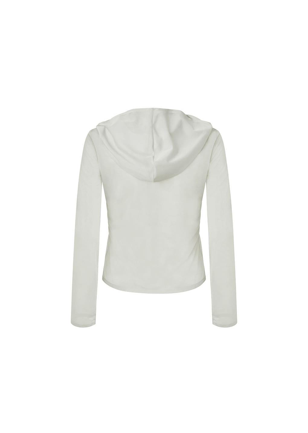 sheer hooded zip up jumper, light beige