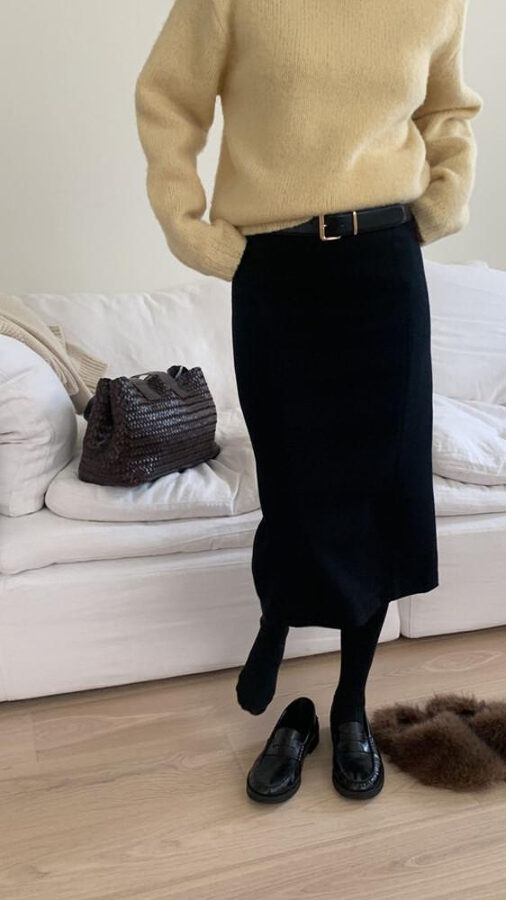 [블랙SM 차콜SM 베이지M 당일배송] 파운더스 파티나 스커트 울 H라인 트윌 일자 미디 치마 클래식 하객룩 이너프