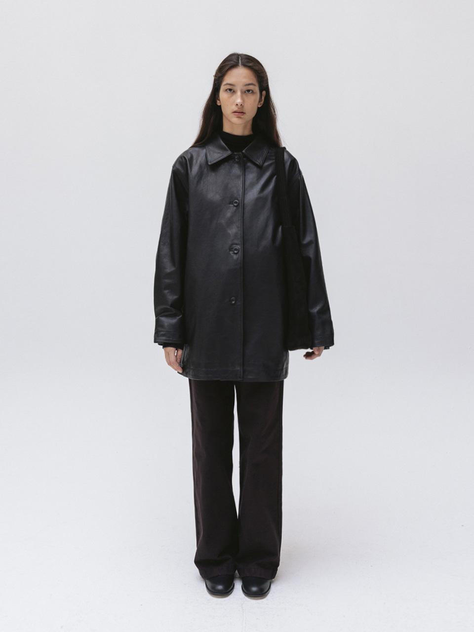 [1st] leather half coat (black)