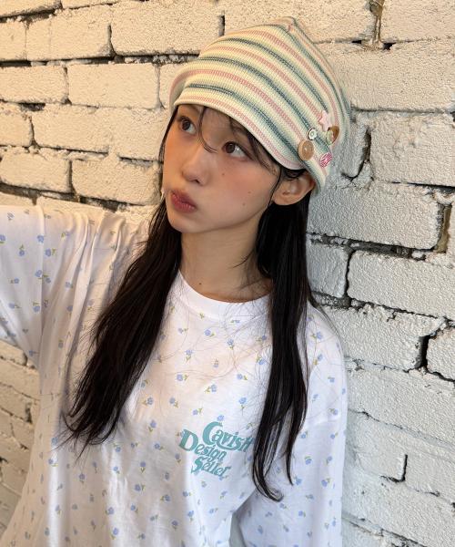 STRIPED BUTTON BEANIE PINK(CV2GSUAB21A)